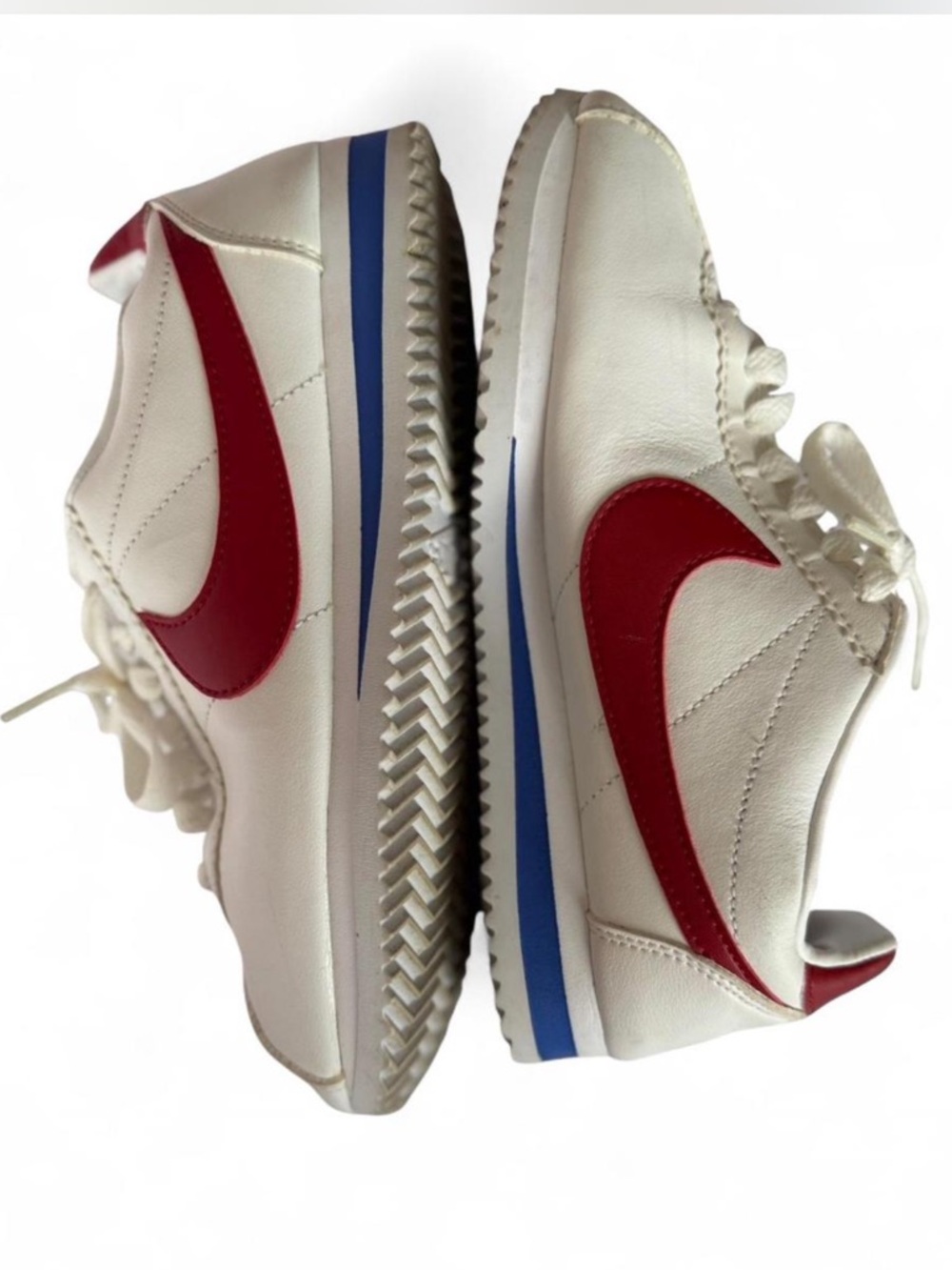 Nike Trainers White Sneakers with Red Swoosh and Blue Stripe